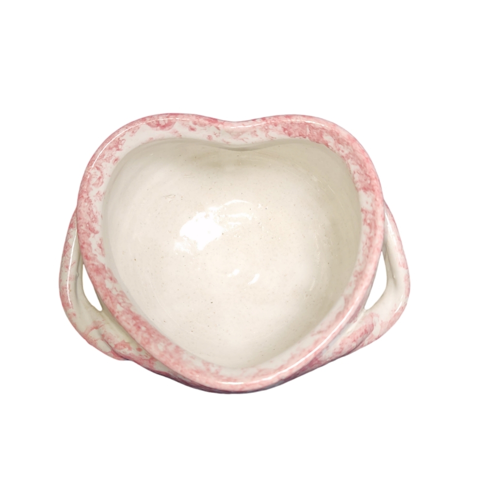 Vintage Pink Spongewear Hand Thrown Heart Shaped Potter Bowl W/ Applied Handles